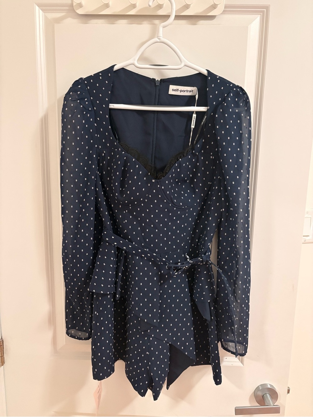 Self-Portrait Navy White Polka Dot Romper